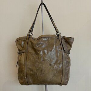 Coach "C" Laser-Cut Logo Tote Grey Patent Leather